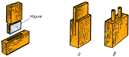 Рис. 65. Замена шипов: а - плоского; б - круглых (справа)