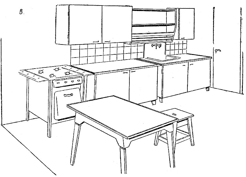 Рис. 1. в. Комплекты самодельной мебели в квартире (кухня-столовая в городском доме)
